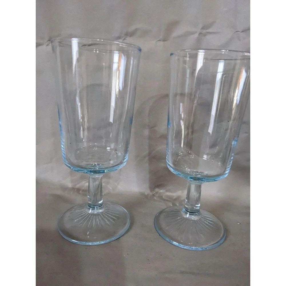 Vintage‎ Duz Crystal Star Sapphire Glass Water Goblets Set of 2 Blue 6 5/8 Inch